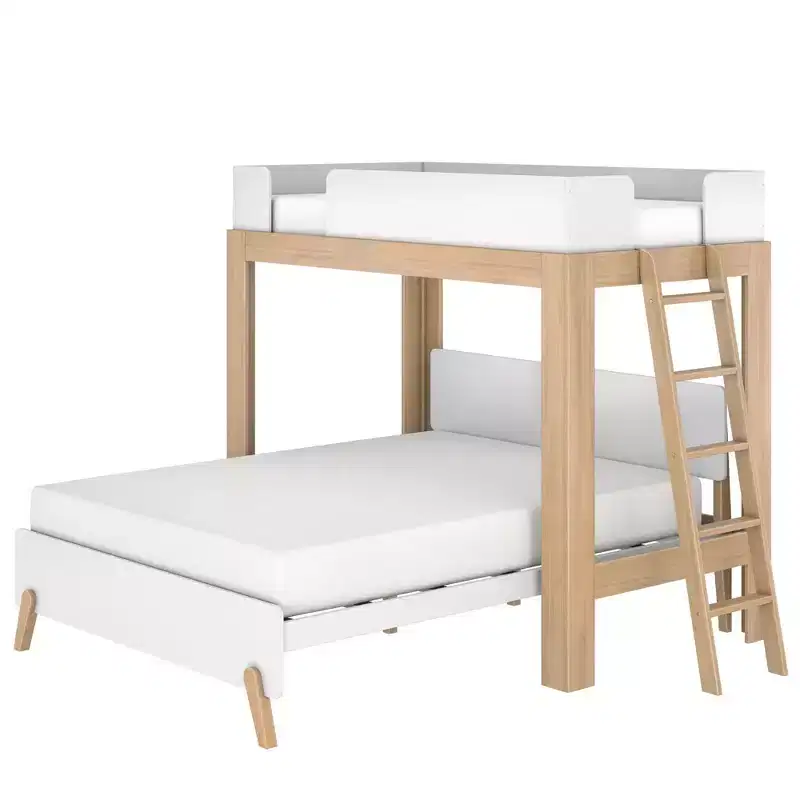 Max & Lily Mid-Century Modern Twin over Queen L-Shaped Bunk Bed, Solid Wood