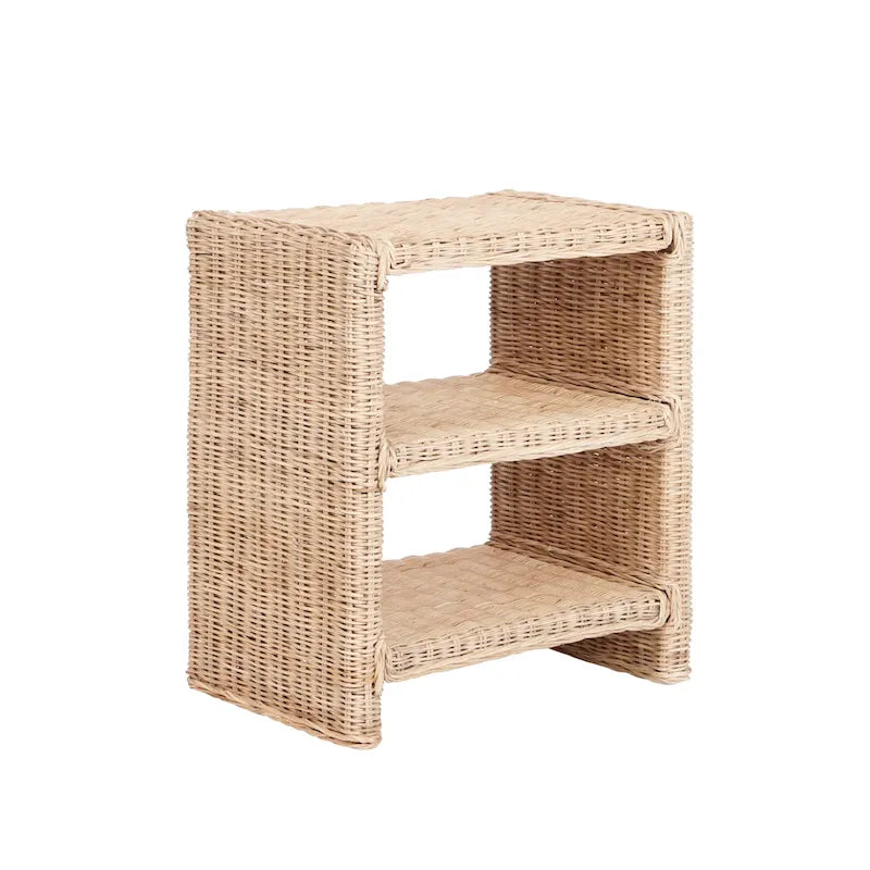3-Tier Coastal Bohemian Rattan & Mango Wood End Table �C Natural Brown