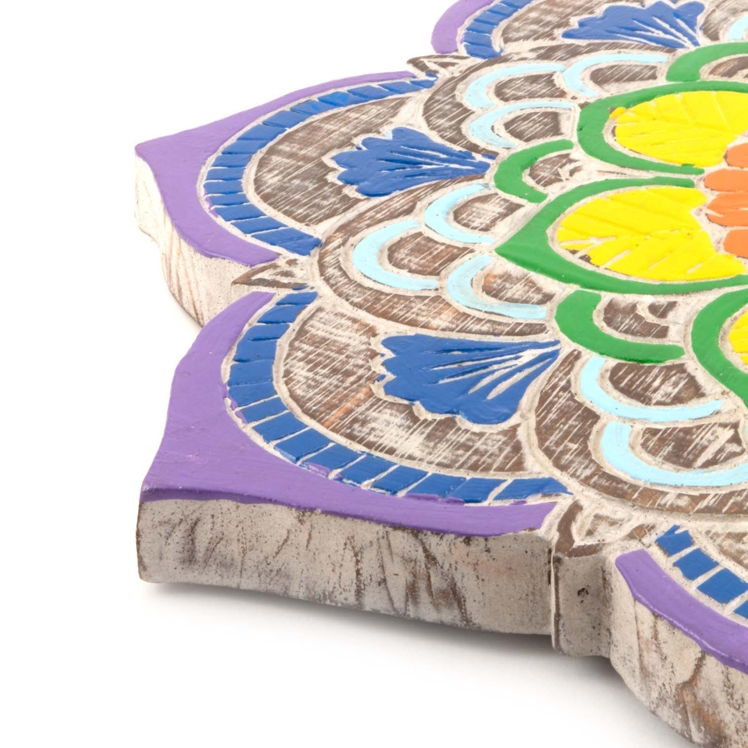 Chakra Mandala Wall Plaque, Carved Albesia Wood