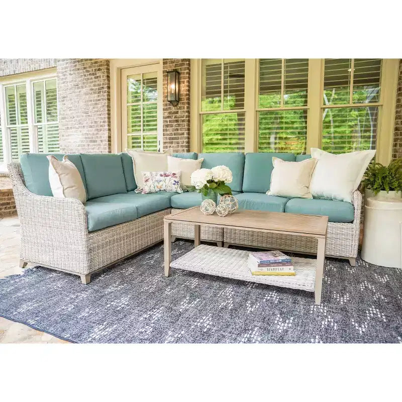 Leisure Made Hampton 5pc Wicker Sectional in Spa Blue Fabric