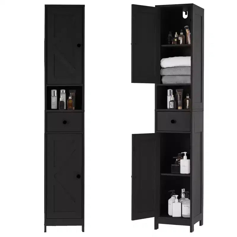 Over Toilet Storage Cabinet, Tall Bathroom Cabinet with Drawer & Open Shelf, 66.9 Inch Narrow Storage Cabinet for Bathroom, Adjustable Shelves