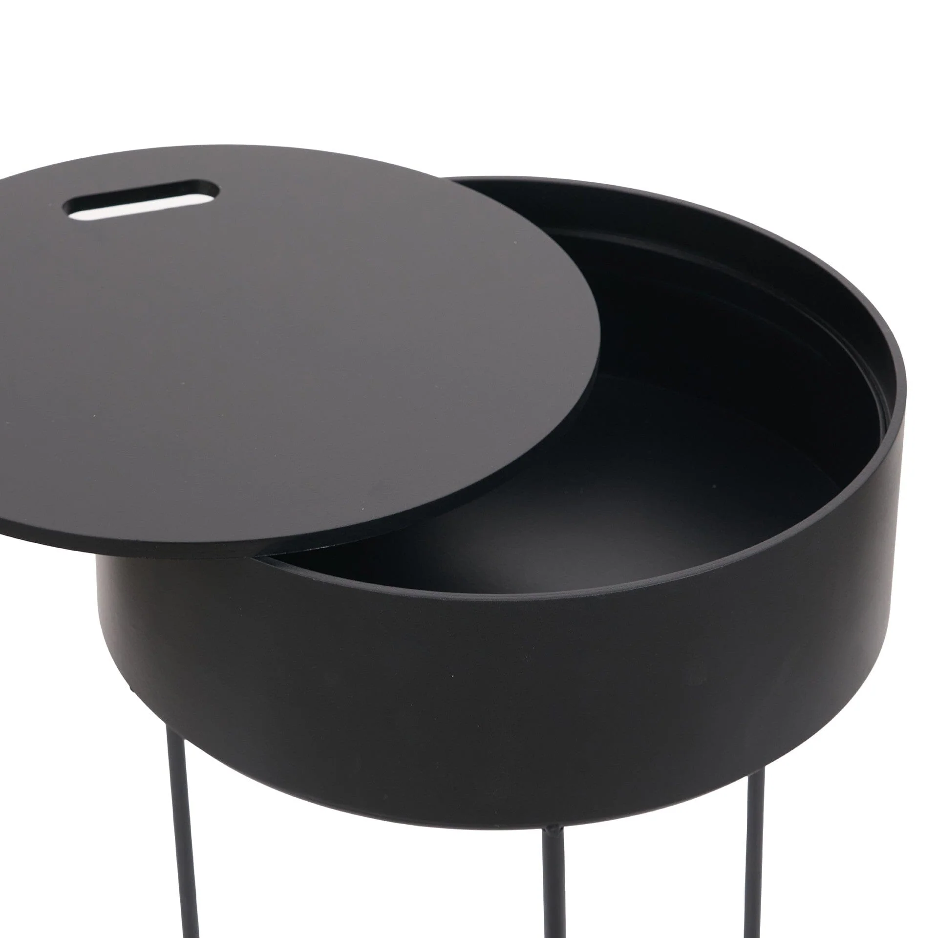 Black Wood Veneer & Metal Storage Side Table