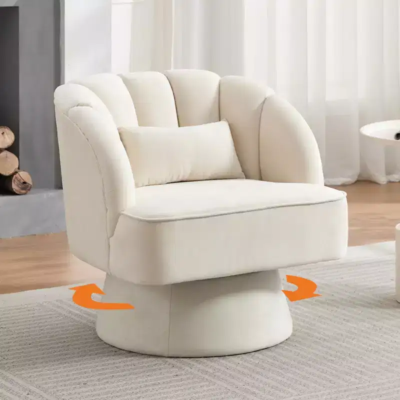 Modern Swivel Barrel Accent Chair, 360 Degree Velvet Upholstered Armchair with Striped Backrest & Plush Padding, Comfy Round Lounge Chair 2 PCS