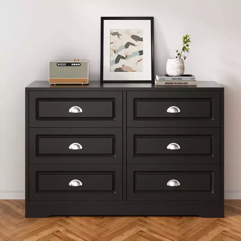 Celebalcony Dresser with 6 Drawer,Dresser for Bedroom Chest of Drawers for Closet, Wood Double Dresser Storage Cabinet for Living Room,Hallway