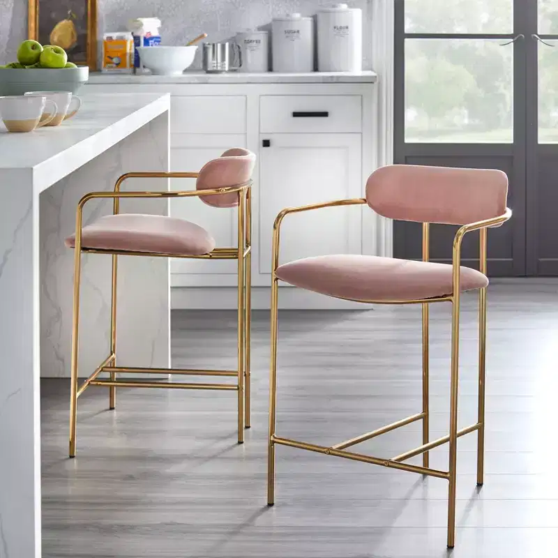 Buylateral Set of 2 Retro Velvet 24 Counter Height Barstools