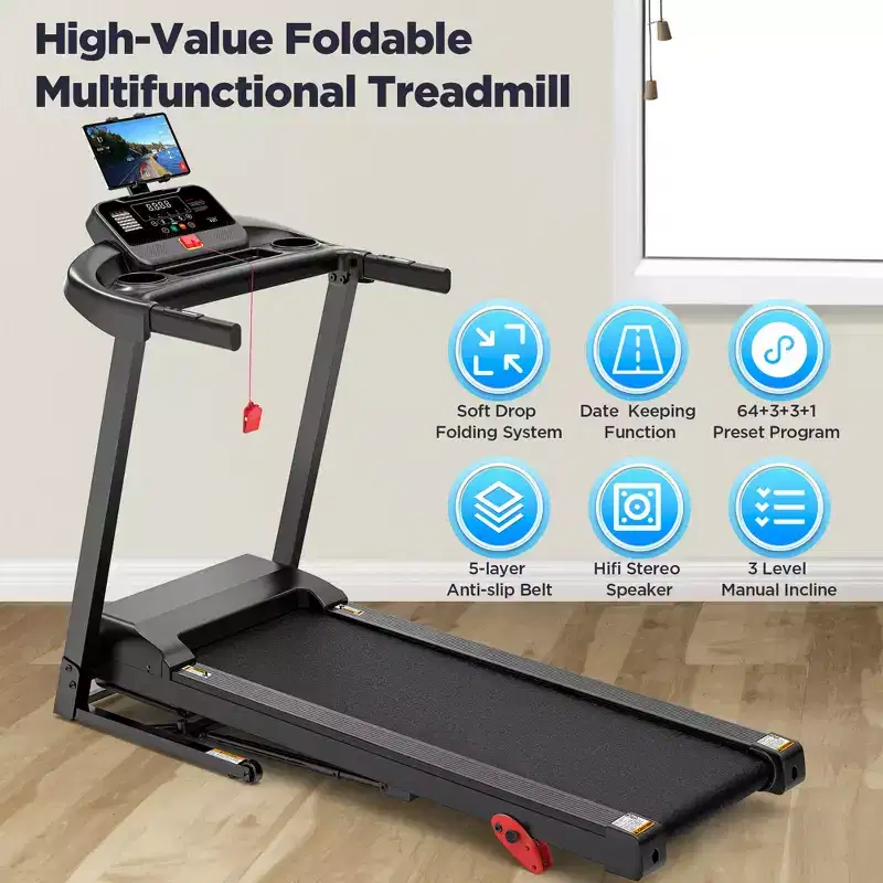 2.75HP Folding Treadmill w/ 300lb Capacity & Incline, 71Programs, Smart APP, HiFi Stereo Speakers, 7.5MPH Portable Treadmill for Home Jogging Walking