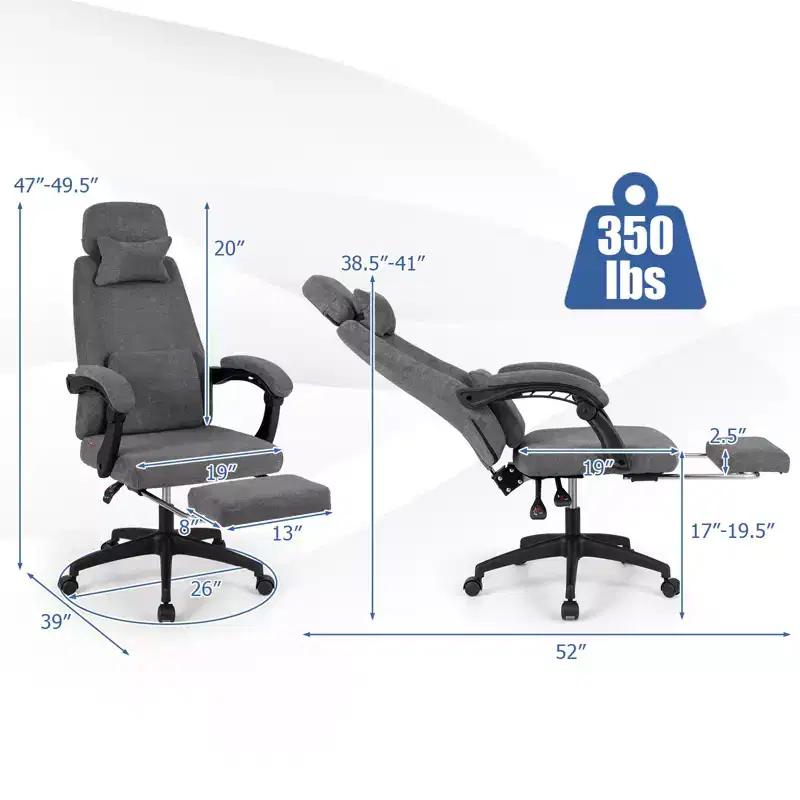Costway Reclining Home Office Chair Retractable Footrest High-Back Ergonomic Executive