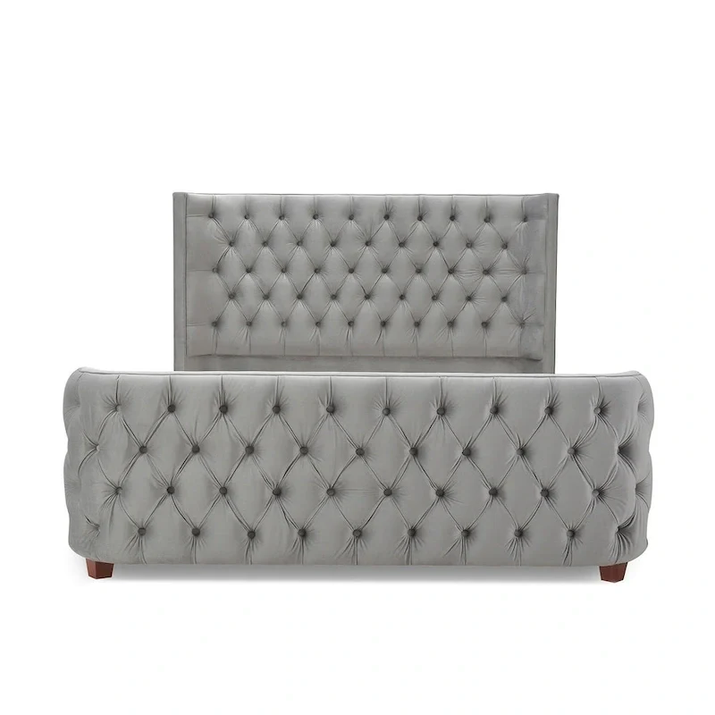 Velvet Upholstered Tufted Sheltered Panel Bed Set