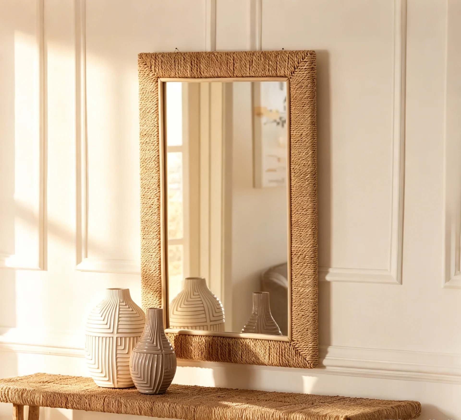 Natural Seagrass Rectangular Wall Mirror, 22