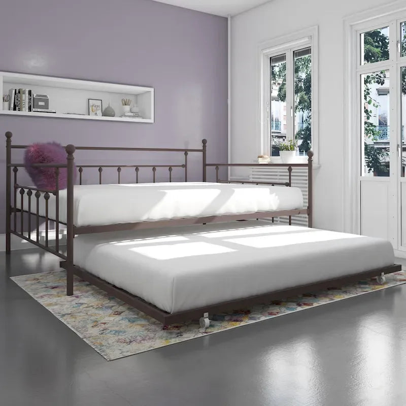 Queen Size Daybed with Victorian Style Metal Frame
