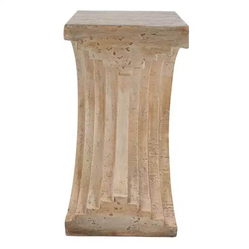 GDFStudio Taehyung Modern Lightweight Concrete Sculptural Arched Side Table with Faux Travertine Finish