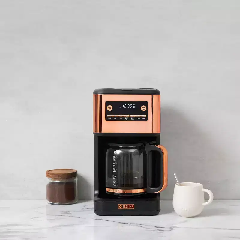HADEN Generous Brew 14c Digital Drip Coffee Maker Black and Copper: 70 oz Capacity, BPA-Free, Permanent Filter