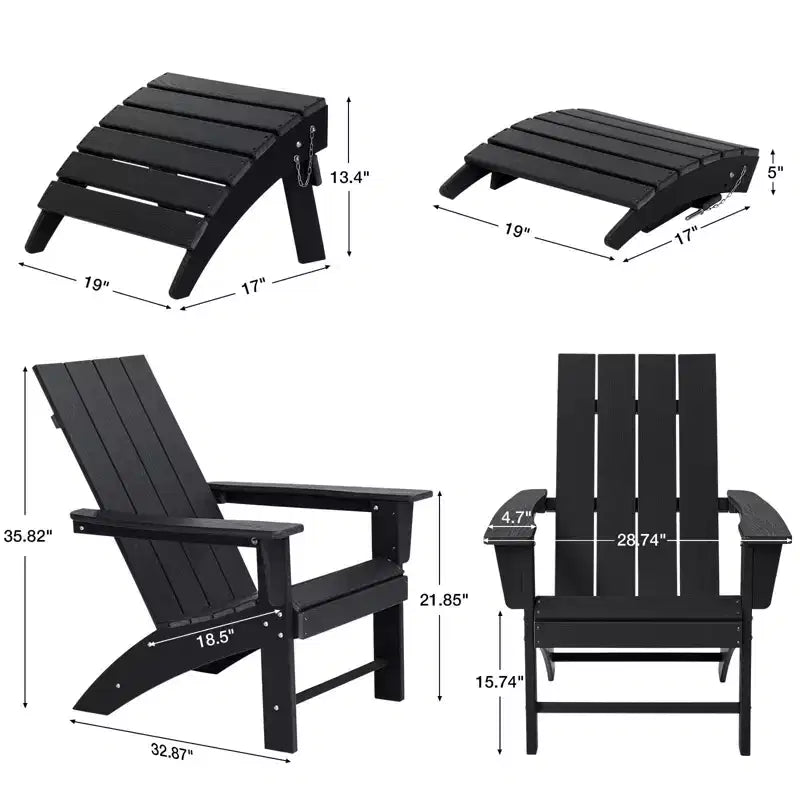 GARPROVM HDPE Adirondack Chair with Ottoman Weather-Resistant Outdoor Patio Furniture