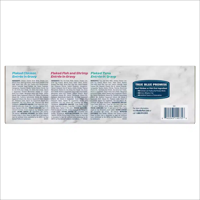 Blue Buffalo Tastefuls Flaked Tuna, Chicken & Shrimp Entrees In Gravy Premium Wet Cat Food - 5.5oz/12ct
