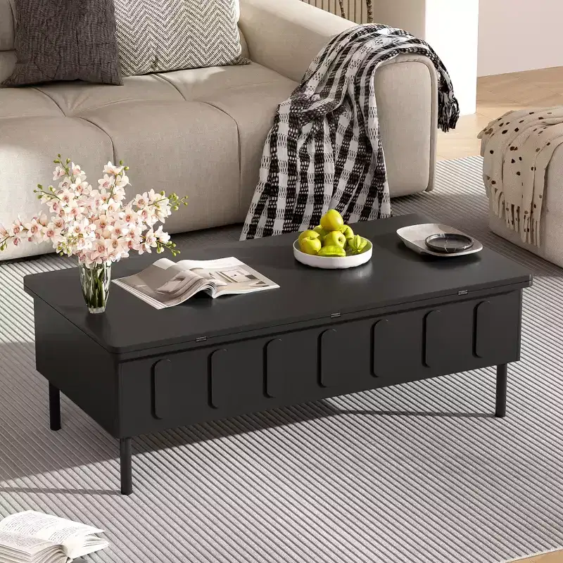 Lift-Top Coffee Table with 2 Drawers, Modern Cocktail Table Sofa Side Table Storage Center Table with Foldable Top, White/Black - ModernLuxe