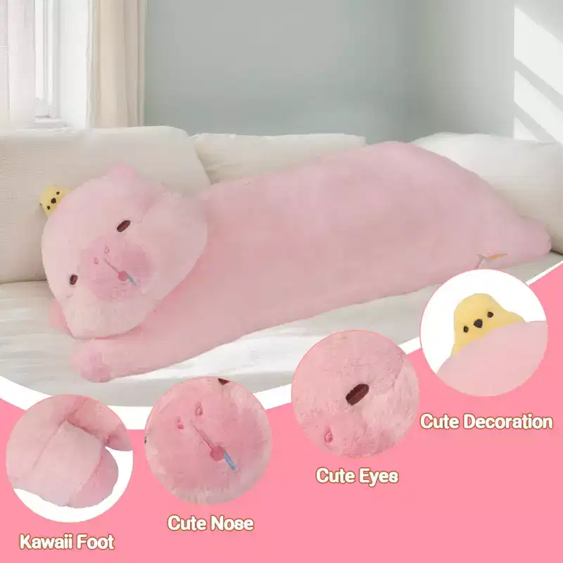TITQWOP Long Capybara Plush Pillow,Cute Capybara Stuffed Animals Plushie Sleeping Hugging Body Pillow,Kawaii Capybara Soft Doll Toy