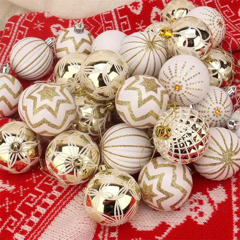 Joyfy Christmas Ornaments, Christmas Tree Decorations Indoor, 30ct Gold & White Christmas Assorted Ornament Set, Hanging Balls, Tree & Wreath Decor