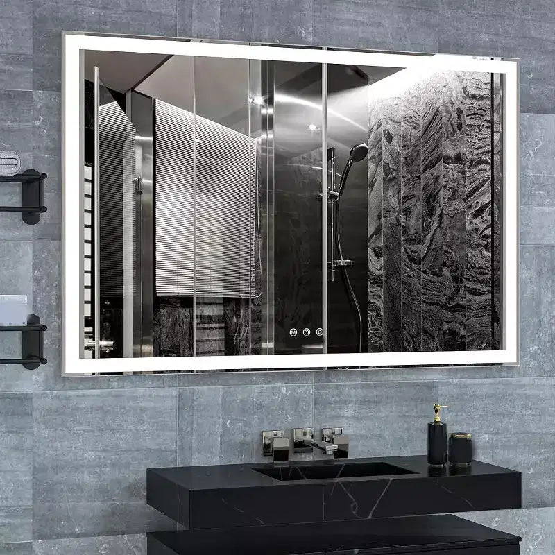 Acekool 60x40Inch Bathroom Wall Mirror with Frame, Aluminum Frame , 3-Color Dimmable Touch Vanity Mirror, Rectangle Smart Mirror for Bath & Dressing