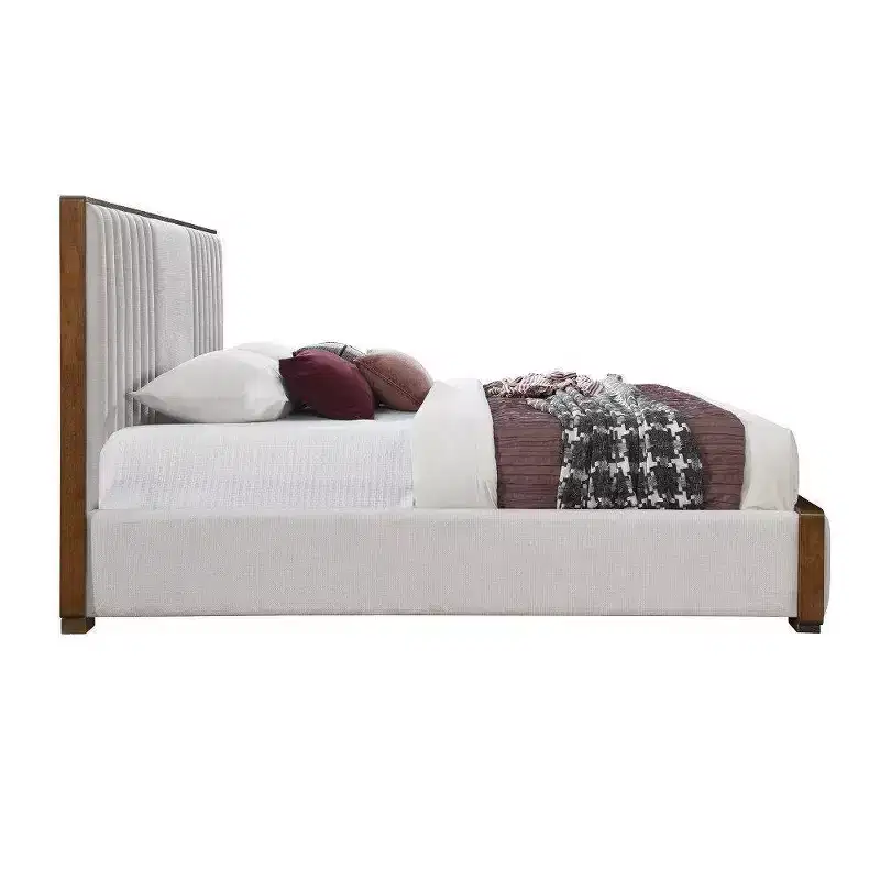 87.4" Eastern King Bed Kaleea Bed Light Gray Chenille Walnut Finish - Acme Furniture