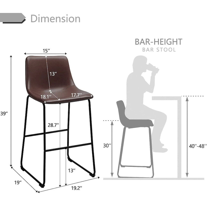 Faux Leather Counter Height Bar Stool with Iron Frame, 30 Inch