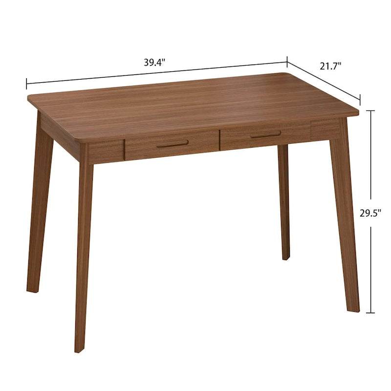 39.4 Inch Simple Writing Desk with Drawers and Solid Wood Legs