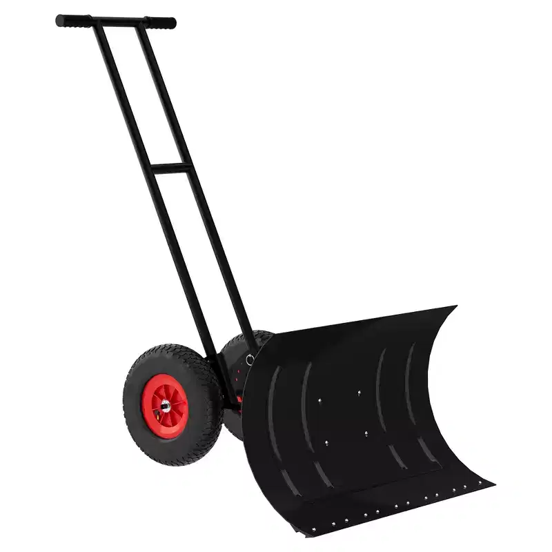 COZONY Large Snow Pusher with Wheels, Metal Snow Shovel with Adjustable Handle for Driveway