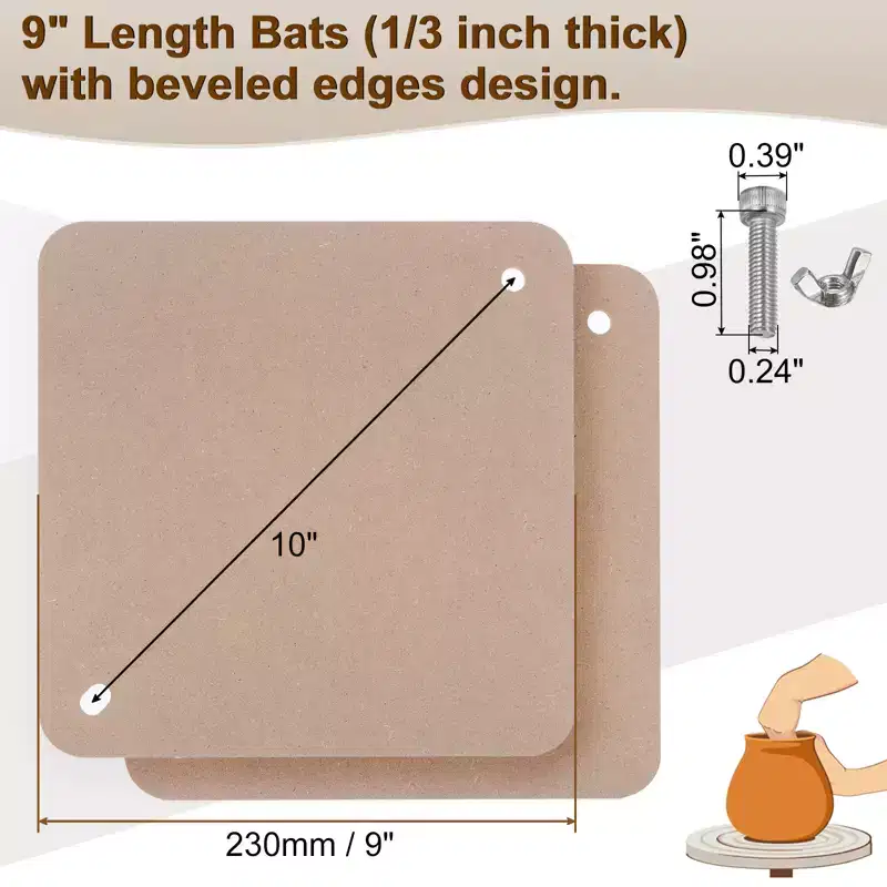 Unique Bargains Wooden Pottery Bat with 1 Long Pin 304 Stainless Steel Screws 9 3 Pcs