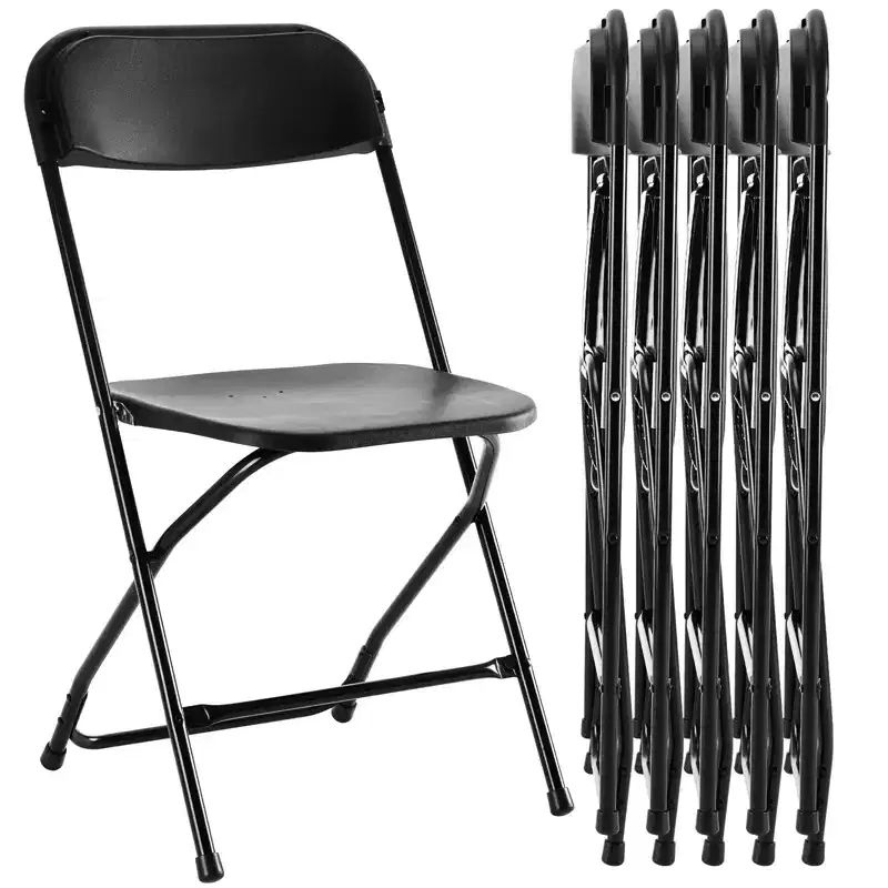 HomeRoots Set of Six Black Metal Outdoor Folding Stacking Dining Chairs