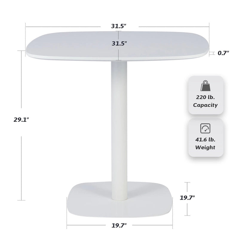 32 in. Square Tulip Dining Table, Matte White