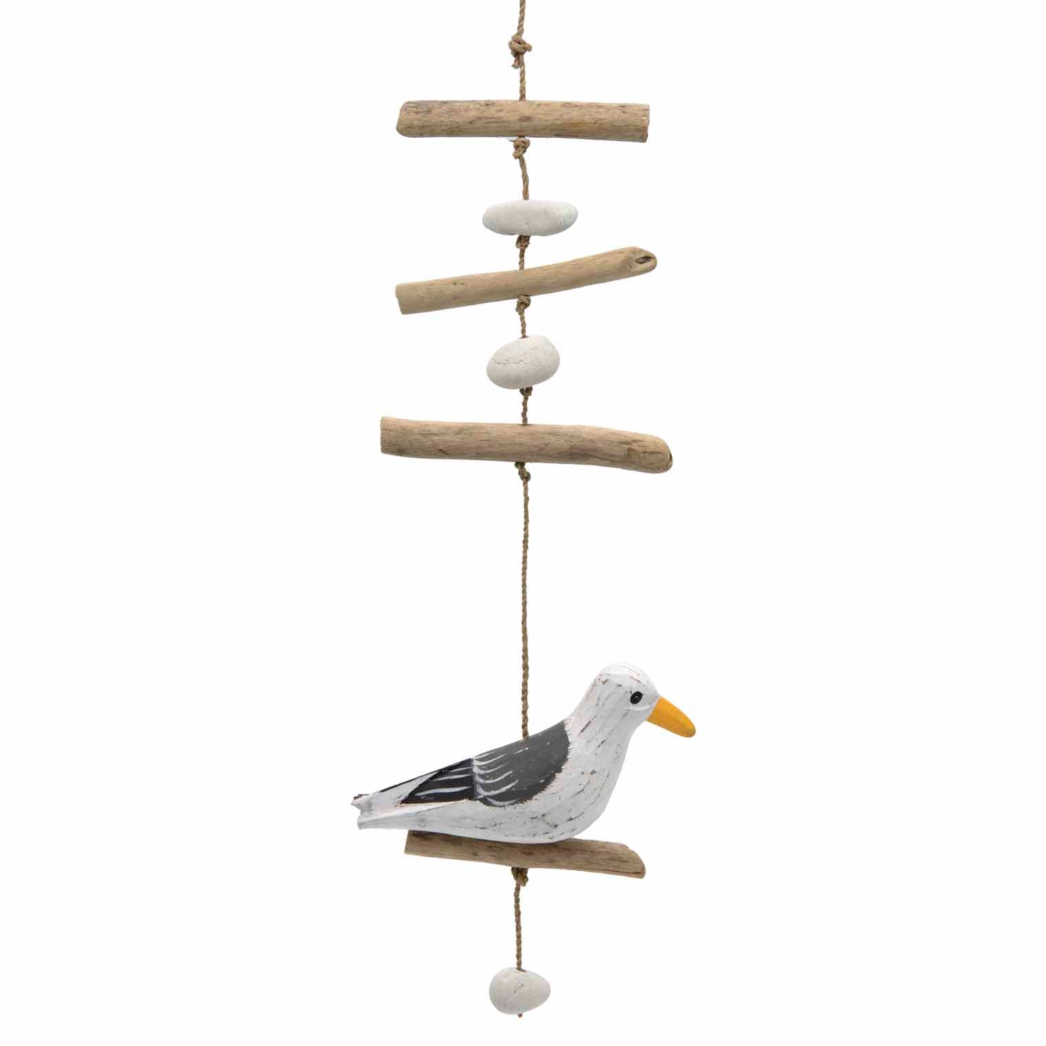 Hanging Seagull with Driftwood and Pebbles