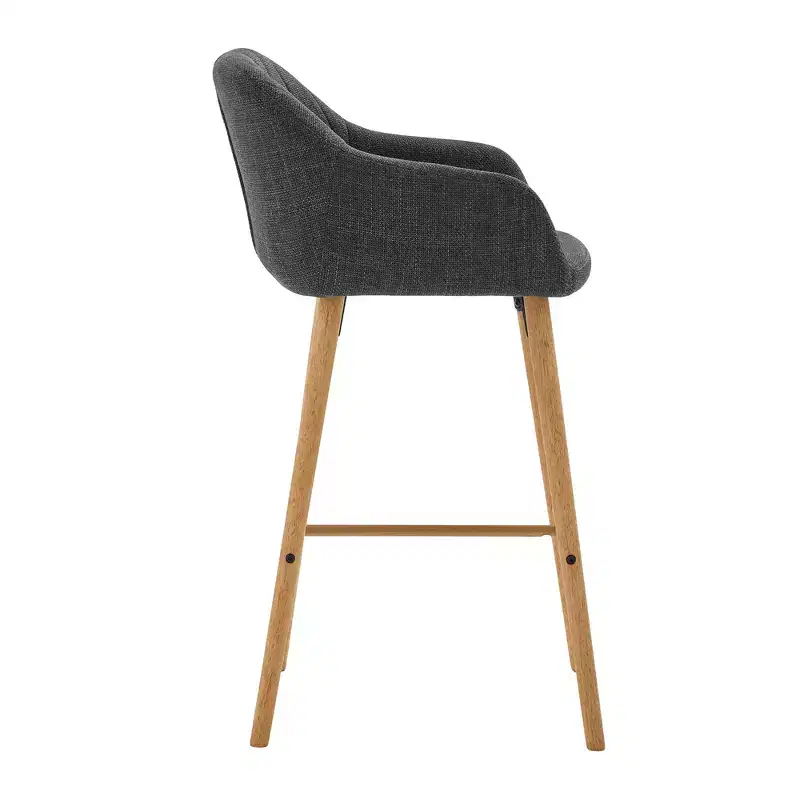 Zeus & Ruta Modern Linen Upholstery Bar Stools Set of 2 with Back, Armrest & Wood Legs, Kitchen Island Height