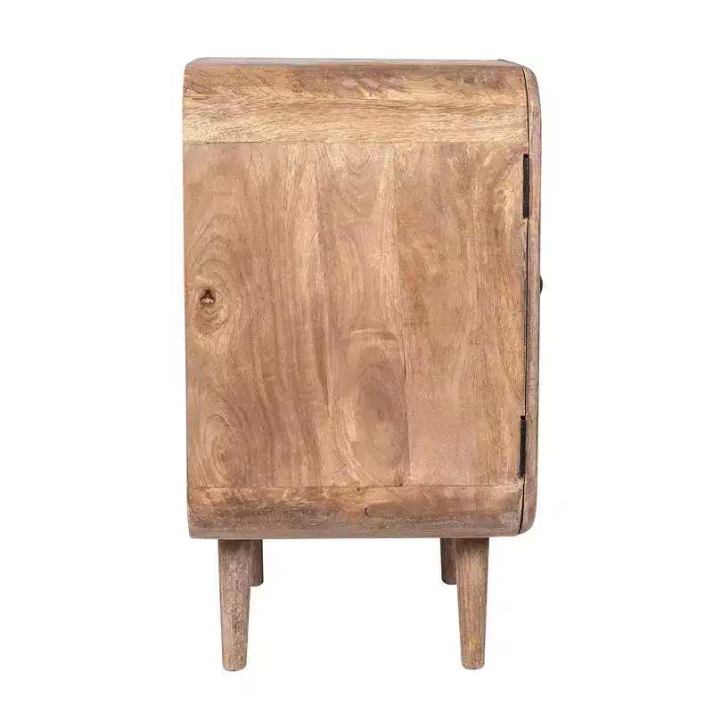 2 Door Mango Wood Side Cabinet: Mid-Century Design, No Assembly Required