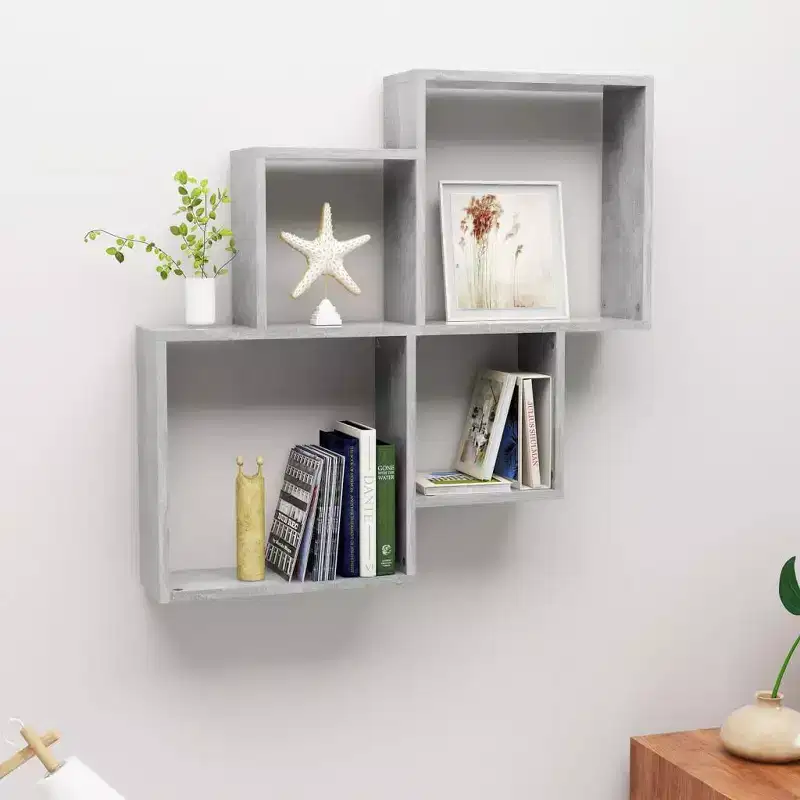 Concrete Grey Engineered Wood Wall Cube Shelf, Medium, 88 lb Capacity
