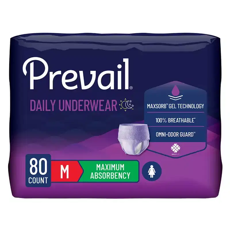 Prevail Daily Underwear Disposable Underwear Female Pull On with Tear Away Seams Medium, PWC-512/1, 60, 80 Ct