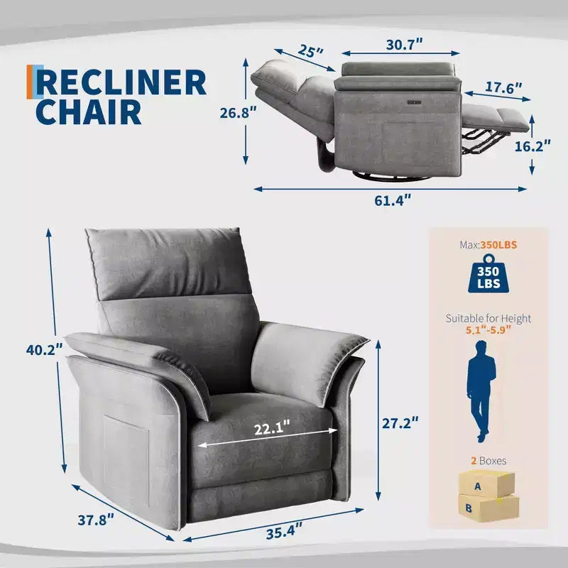 Swivel Rocker Recliner Chair for Living Room  Chenille or Faux Leather, Double-Layer or Curved Armrests, Padded Backrest