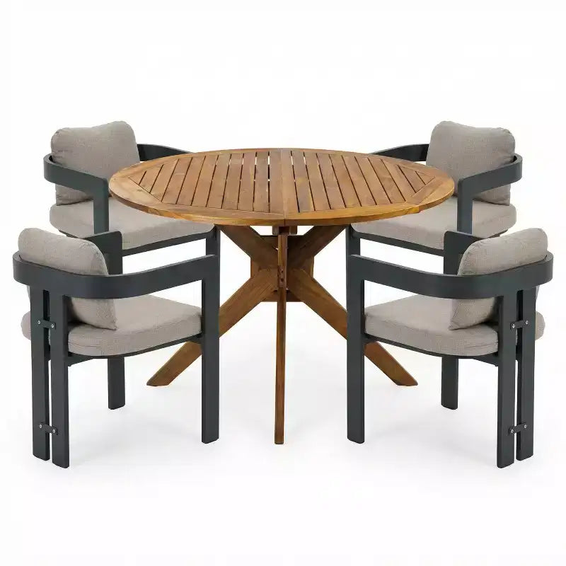 Christopher Knight Home Evren 5 Piece Patio Modern Aluminum Dining Chair with Acacia Wood Slatted Dining Table