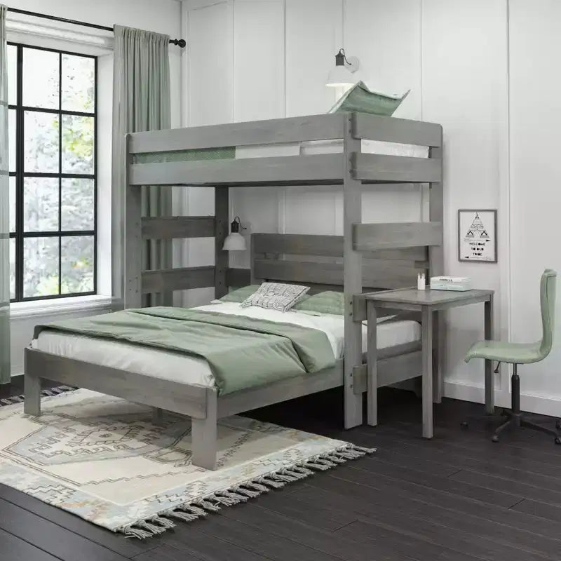 Max & Lily Farmhouse Twin over Queen L-Shaped Bunk Bed with Desk