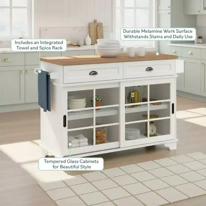 Walker Edison 48 White Free-Standing Kitchen Island