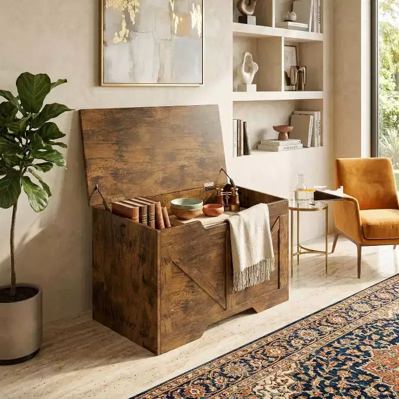 BestMassage 29/39 Retro Wooden Storage Bench Multi-Use Entryway/Bedroom/Living Room Seating & Storage