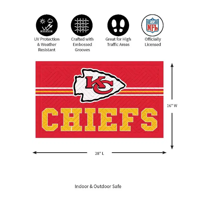 Evergreen Kansas City Chiefs, 16 x 28 Embossed Indoor Outdoor Doormat Home Decor