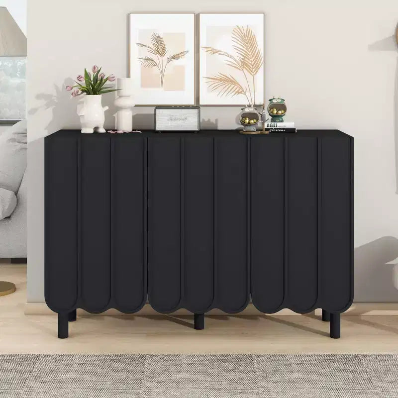 CLIHOME Minimalist Shoe Cabinet, Sideboard Buffet Cabinet with Adjustable Shelves, Large Storage Cabinet with Wave Doors