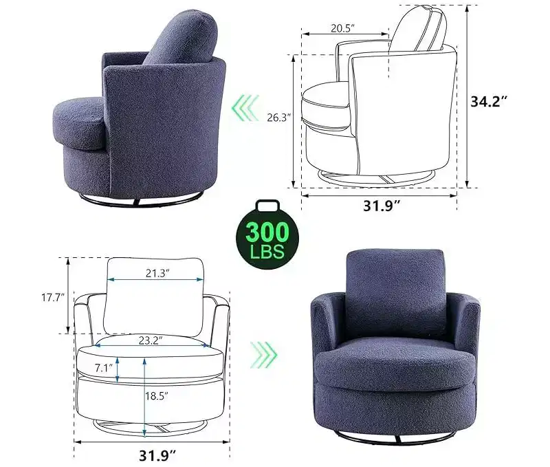 GDFStudio Bertha Swivel Boucle Upholstered 32 Wood and Steel Chair