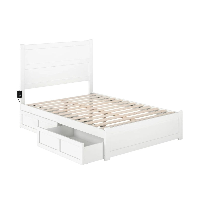 Full Platform Bed with Footboard, 2 Storage Drawers & Charging Station