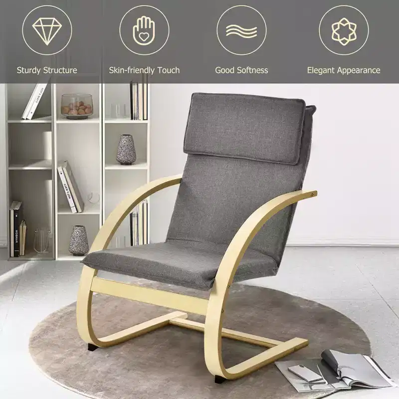 Costway Modern Bentwood Lounge Chair Fabric Upholstered Accent Leisure Armchair Gray
