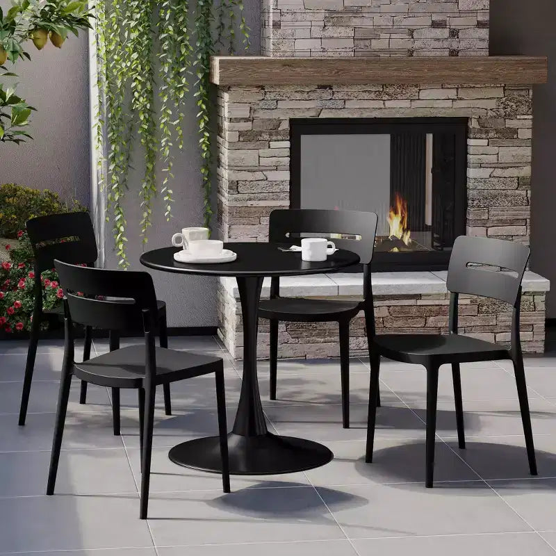 WestinTrends Playa 5-Piece Outdoor Indoor Round Metal Patio Dining Table Set With Stackable Patio Chairs