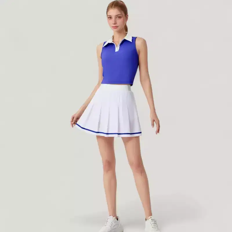 Anna-Kaci Active Women's Two-Piece Tennis Set with Sleeveless Polo Crop Top and Pleated High Waist Skirt