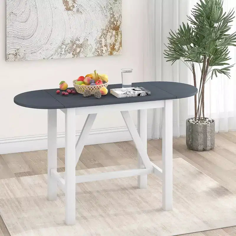 MAYEERTY 3-Piece Wood Counter Height Drop Leaf Dining Table Set, 2 Upholstered Chairs Small Space Table Set, White + Gray