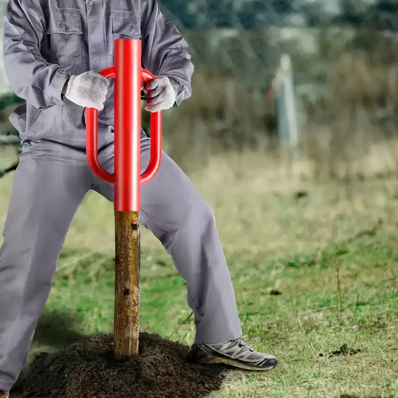 VEVOR Fence Post Driver with Handles, 4.11 in Inner Diameter T Post Pole Pounder, 22LB Heavy Duty Carbon Steel Hand Post Rammer, Red