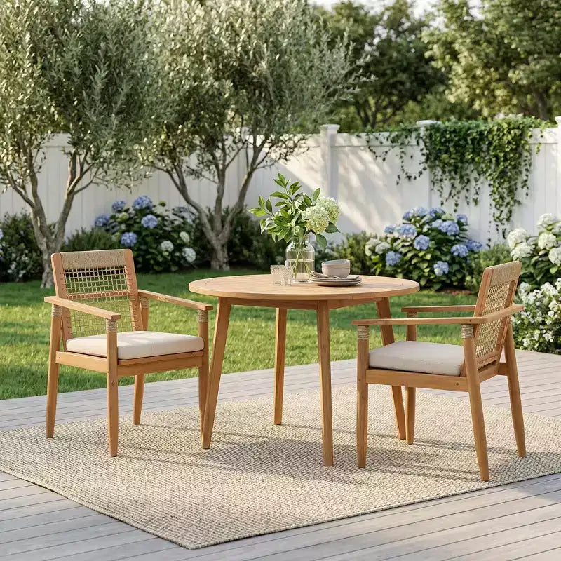 Christopher Knight Home Katia Farmhouse Outdoor Acacia Wood Woven Rope Dining Chairs (Set of 2)