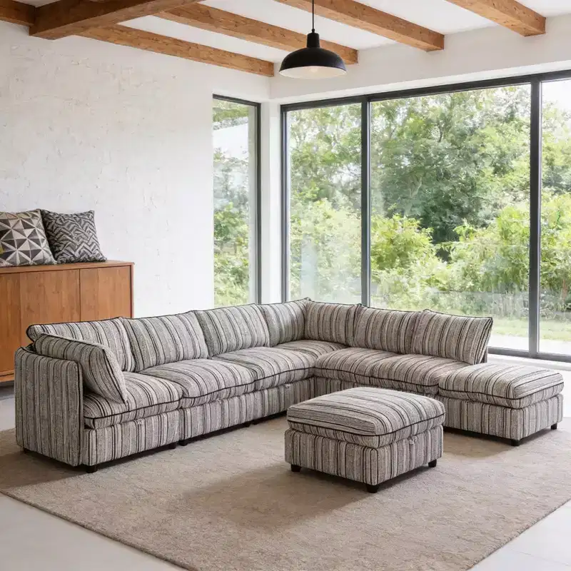 GDFStudio Jeju Modular 8 Piece Upholstered Storage 125''x 93 U Sectional Sofa with Ottoman